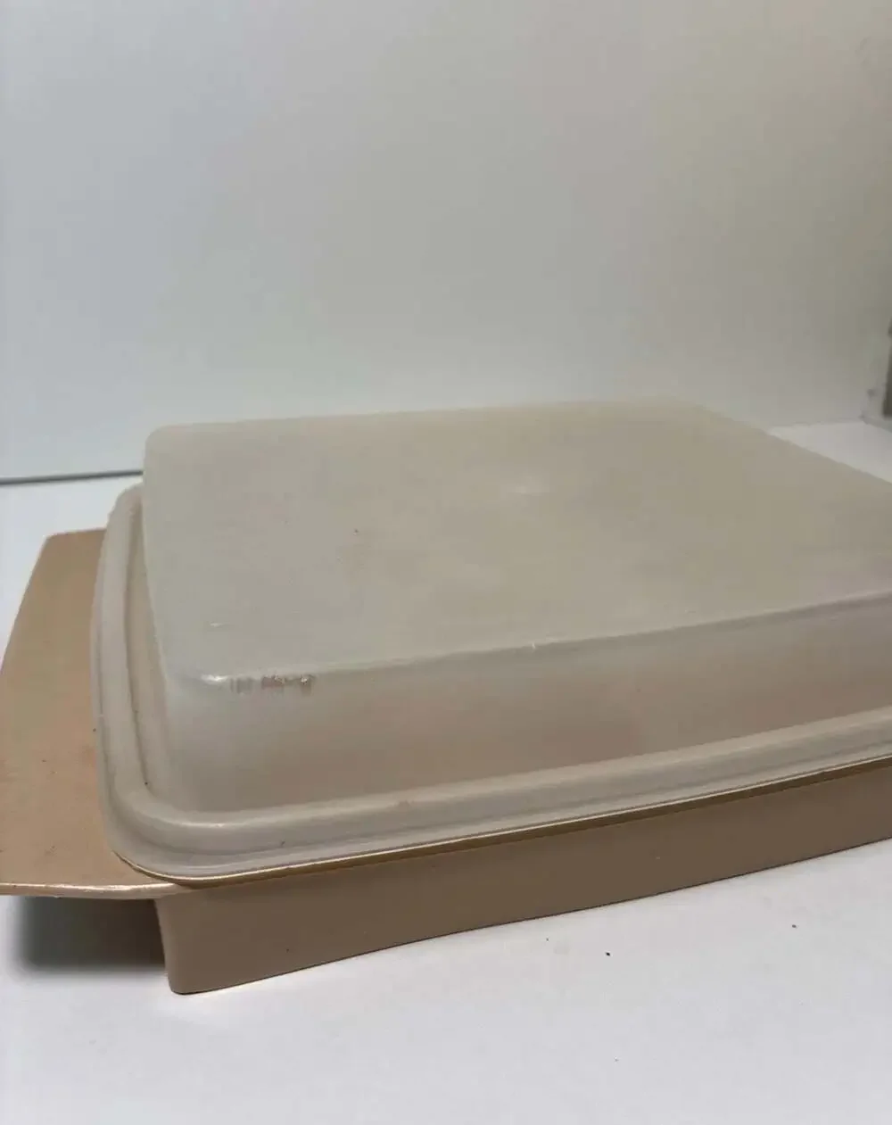 Vintage Tupperware Almond Rectangular Food Carrier or Cake Server with Sheer Lid